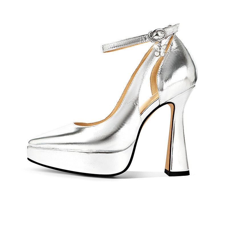Damen Stiletto High-Heeled Platform Pumps mit Knöchelriemen Detail WW
