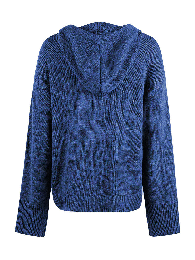 WW Kapuzen einreihiger Kordelzug Strickcardigan
