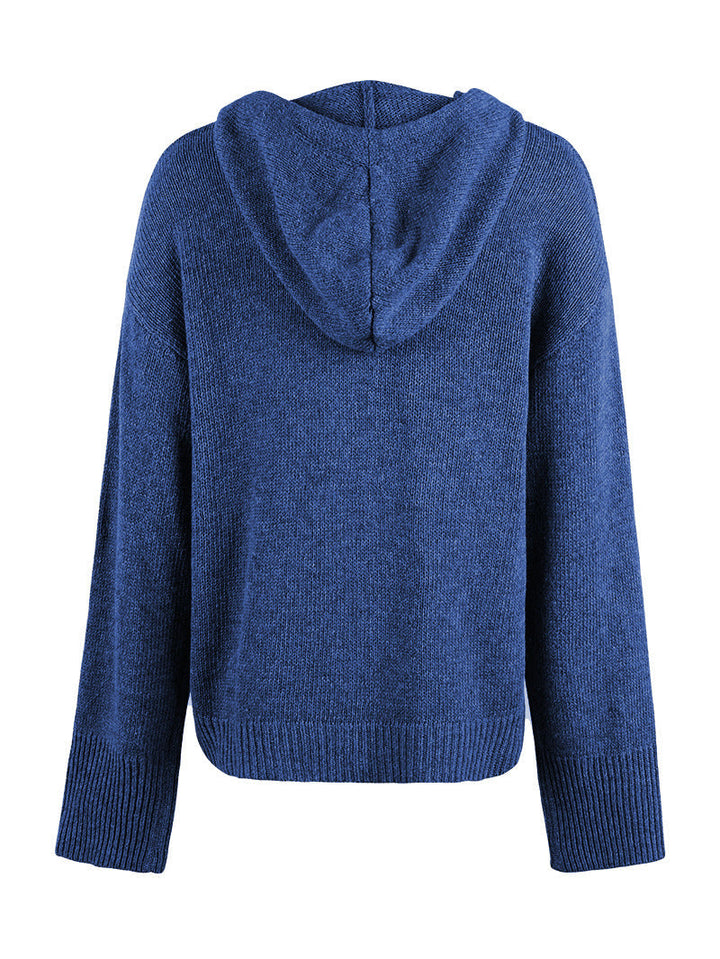 W&W Mode Kapuzen einreihiger Kordelzug Strickcardigan