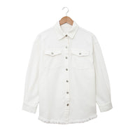 Damen Denim-Hemdjacke mit abgerundetem Saum und abnehmbaren Taschen WW