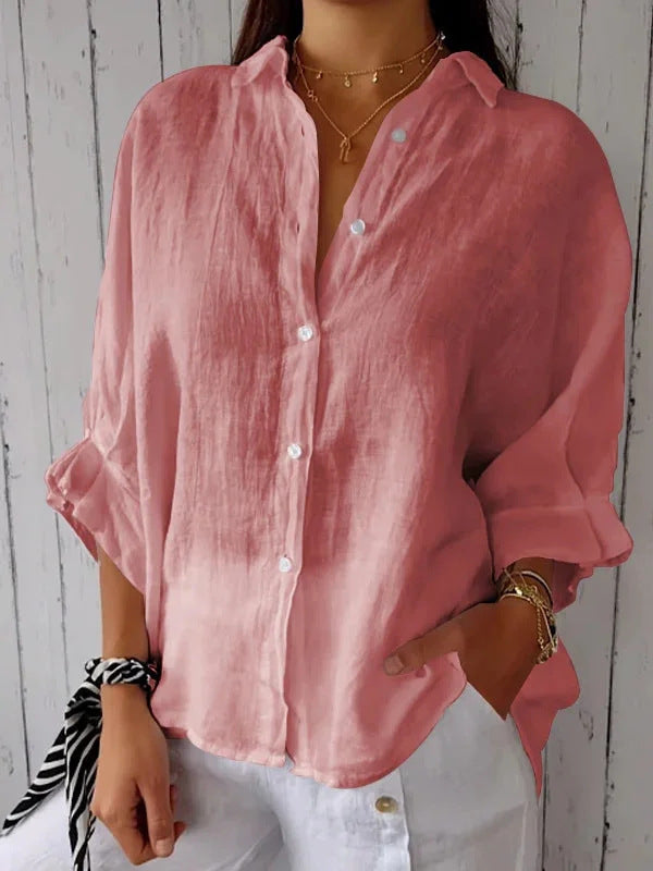 Damen lässige Bluse aus Leinen mit Knopfleiste und seitlichen Taschen WW