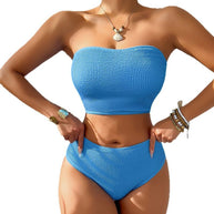 Damen Bandeau-Bikini mit strukturiertem Design und hohem Bund WW