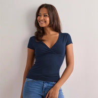 Damen Stilvolles Wickel V-Ausschnitt Top WW