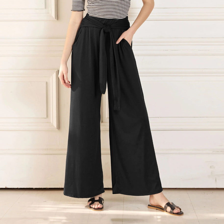 Damen Bequeme und stylische Weite Hose mit Taillengürtel WW