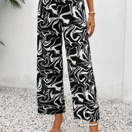Damen Weite Palazzo-Hose mit modernem Marmorprint und elastischem Bund WW