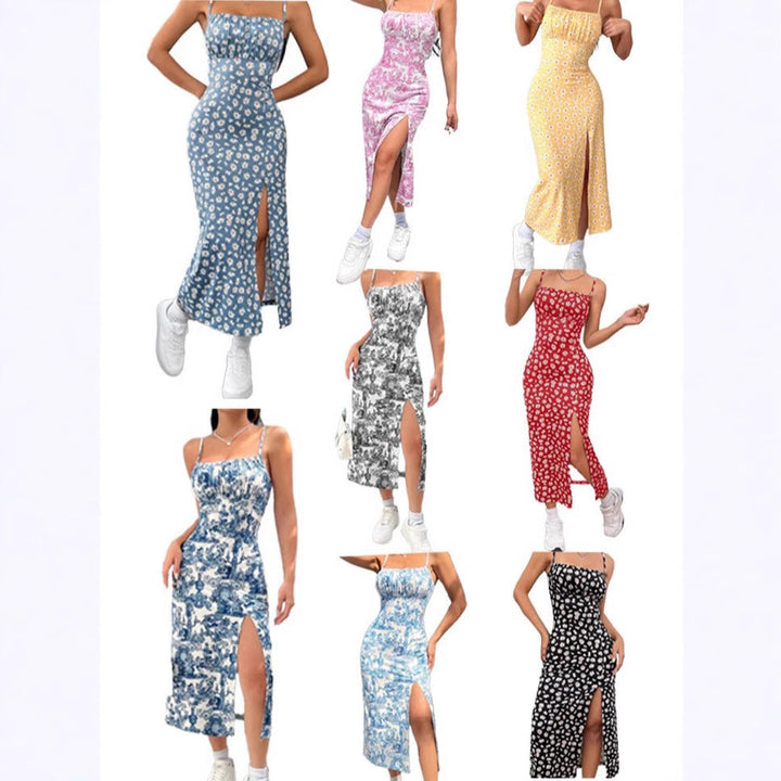 Damen Maxikleid mit floralem Muster und Spaghettiträgern W&W Mode
