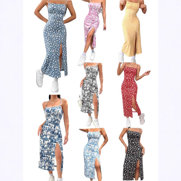 Damen Maxikleid mit floralem Muster und Spaghettiträgern WW
