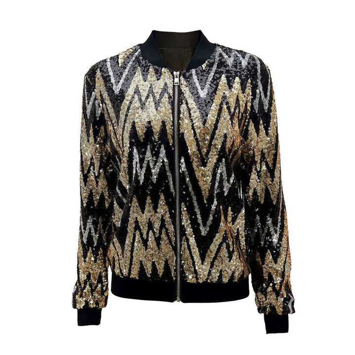 W&W Mode | Damen-Pailletten-Bomberjacke mit funkelndem Design