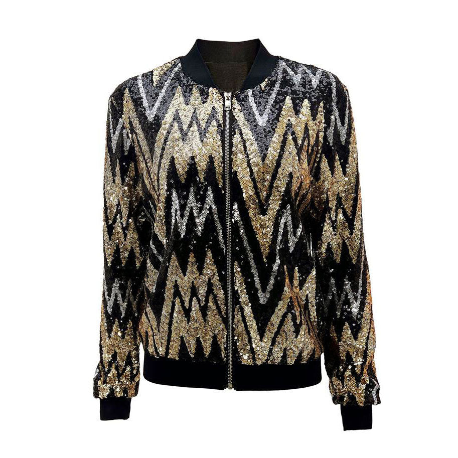 WW | Damen-Pailletten-Bomberjacke mit funkelndem Design