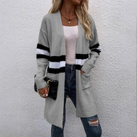 Damen Strickcardigan mit sportlichen Streifen und offenen Taschen WW