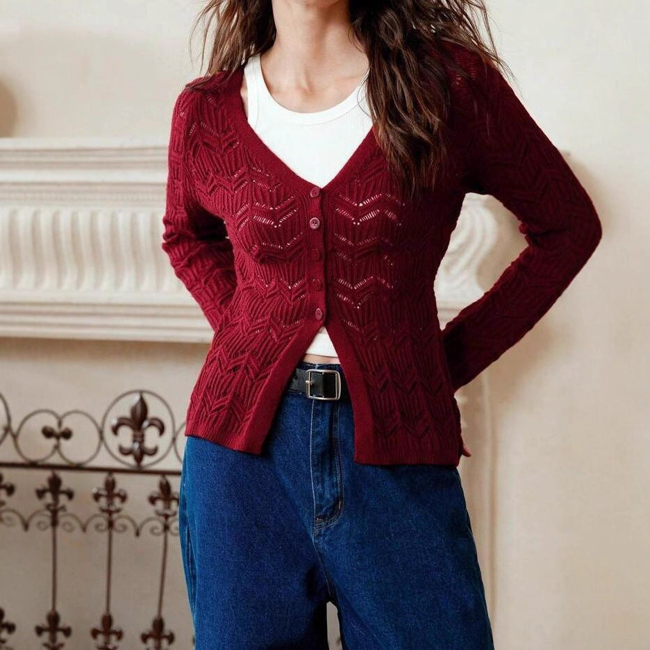 Damen Strickjacke mit V-Ausschnitt und strukturiertem Design WW