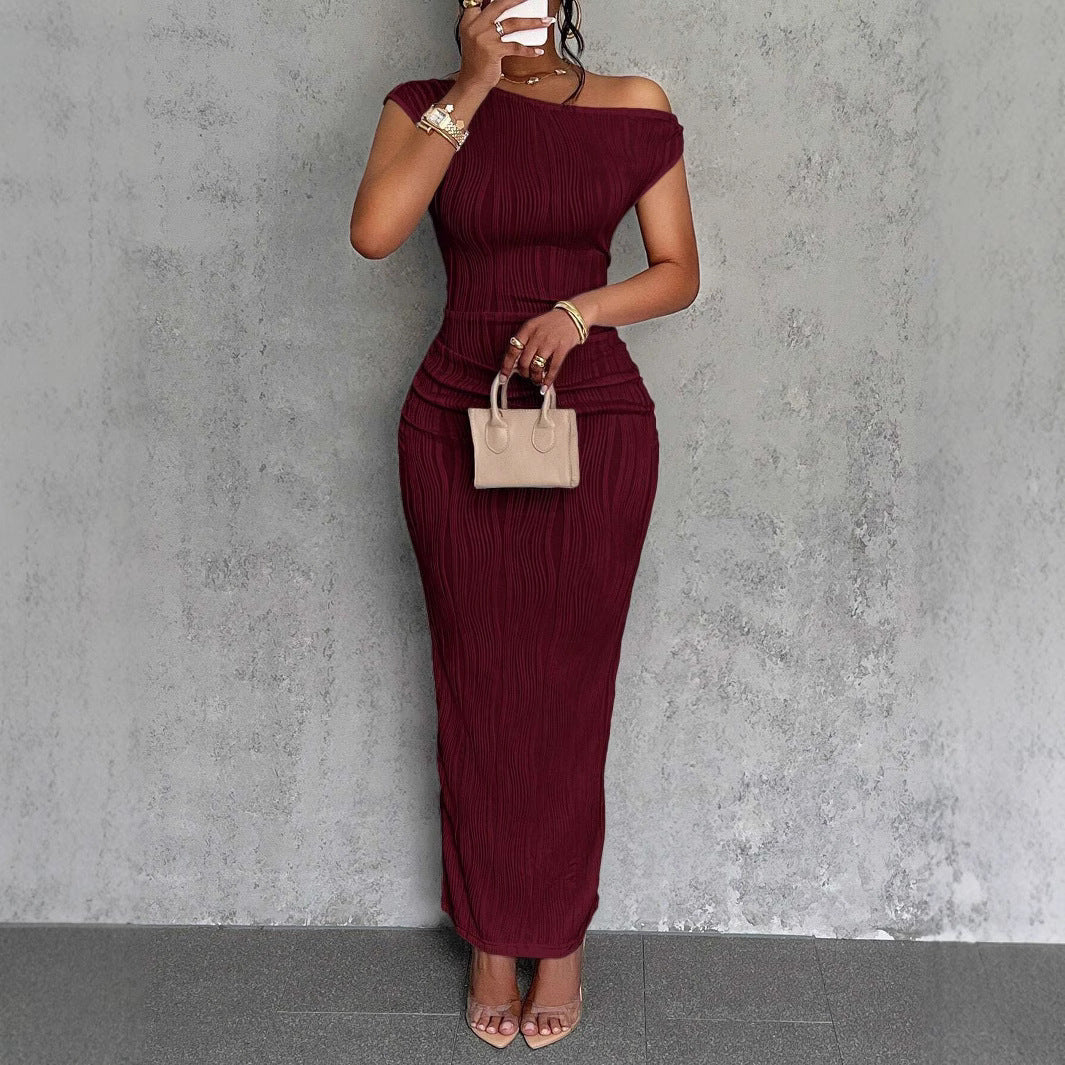 Damen Maxikleid mit asymmetrischem Schnitt und markanter Rippstruktur W&W Mode