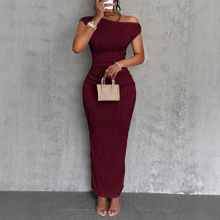 Damen Maxikleid mit asymmetrischem Schnitt und markanter Rippstruktur W&W Mode