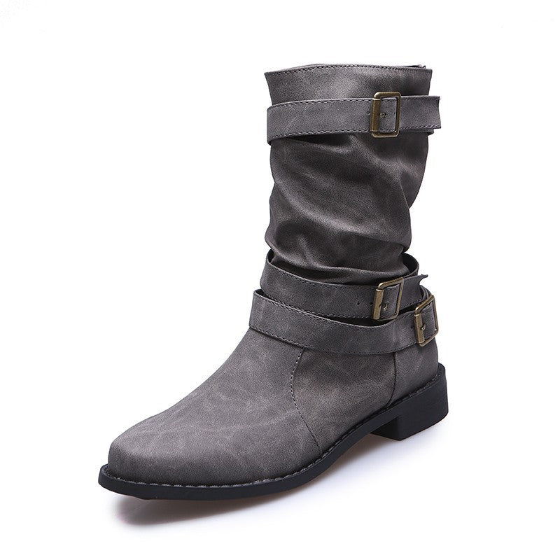 Damen Robuste Stiefel mit modischen Schnallen und lässigem Design WW