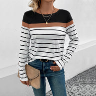 Damen Langarmshirt mit modischem Streifenmuster und elastischen Bündchen WW