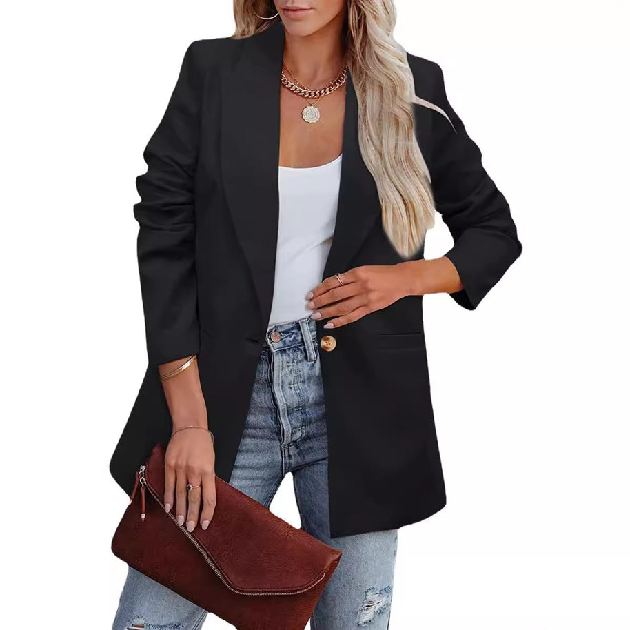 Damen Eleganter Freizeitblazer mit lässigem Schnitt und zwei Taschen WW