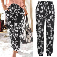 Damen Blumenhose mit elastischem Bund und seitlichen Taschen WW