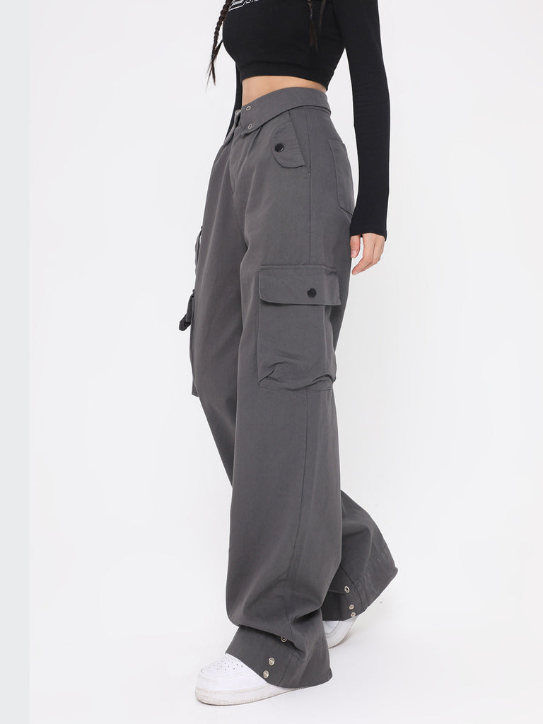WW | Frauen Hohe Taille Lange Cargo-Hosen mit Taschen