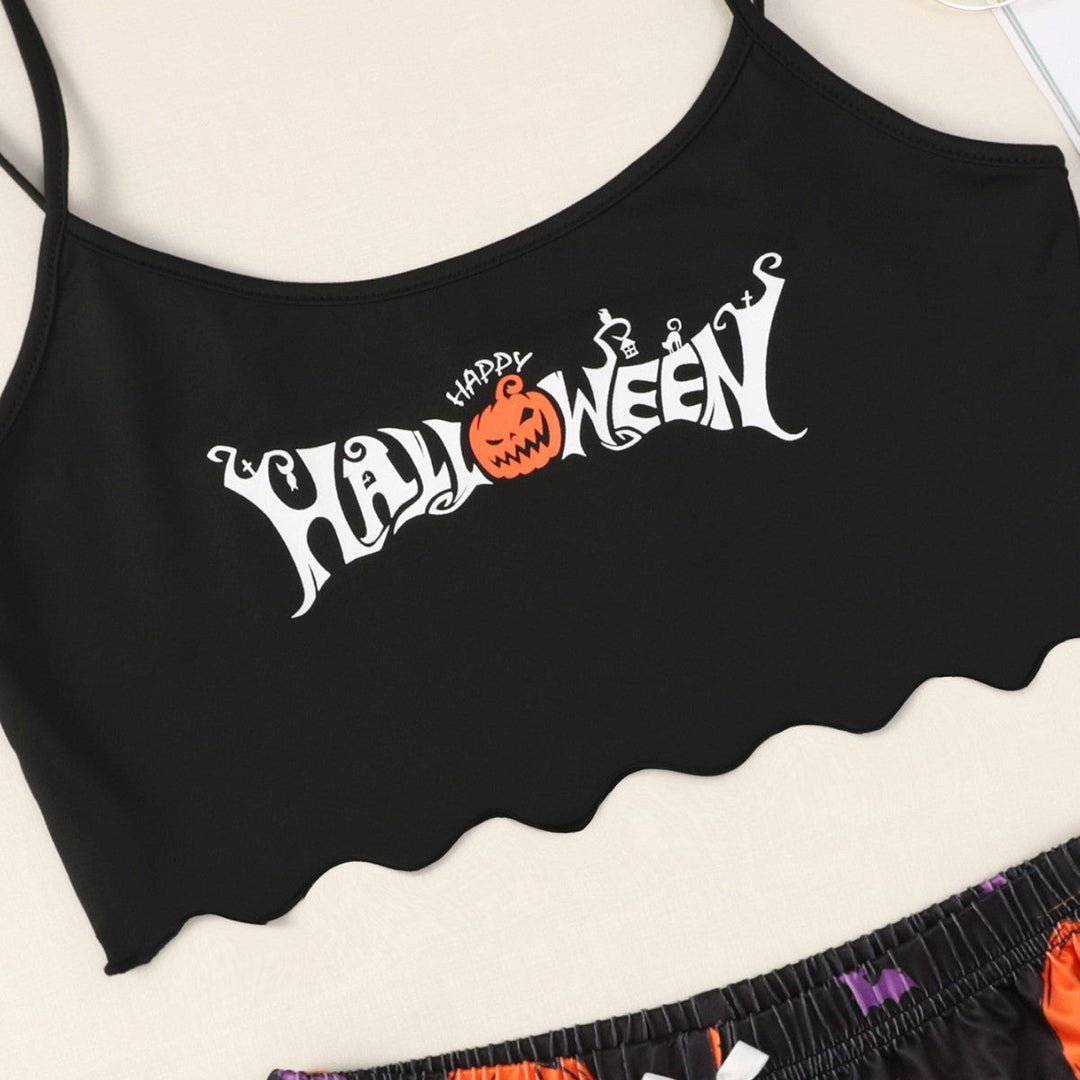 Damen lässiges Halloween Pyjama-Set mit Crop-Top und Shorts W&W Mode