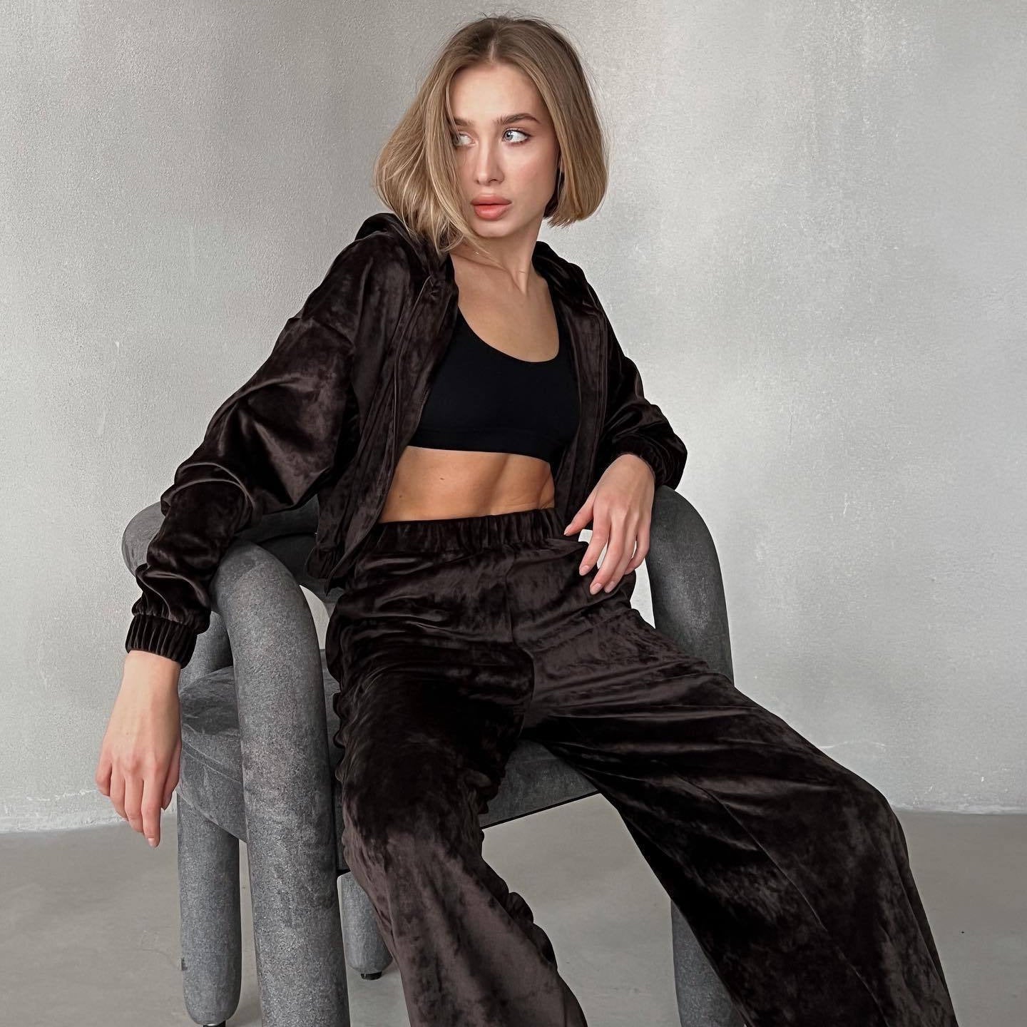 Damen Sportliches Velvet Loungewear-Set WW