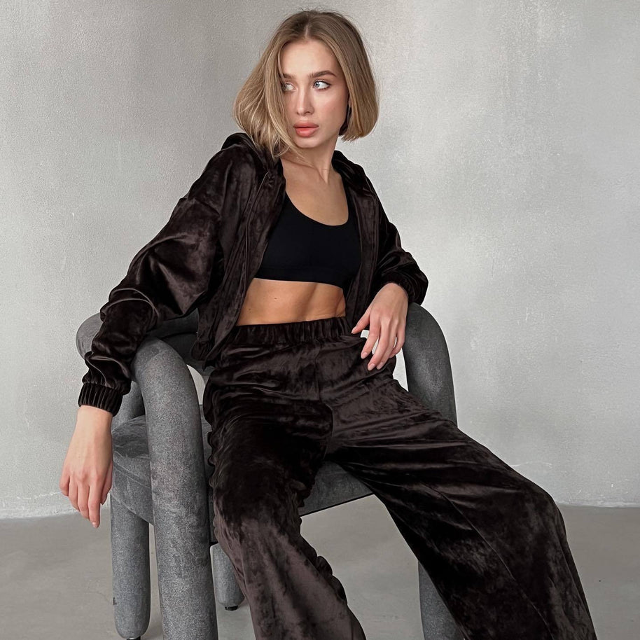 Damen Sportliches Velvet Loungewear-Set WW