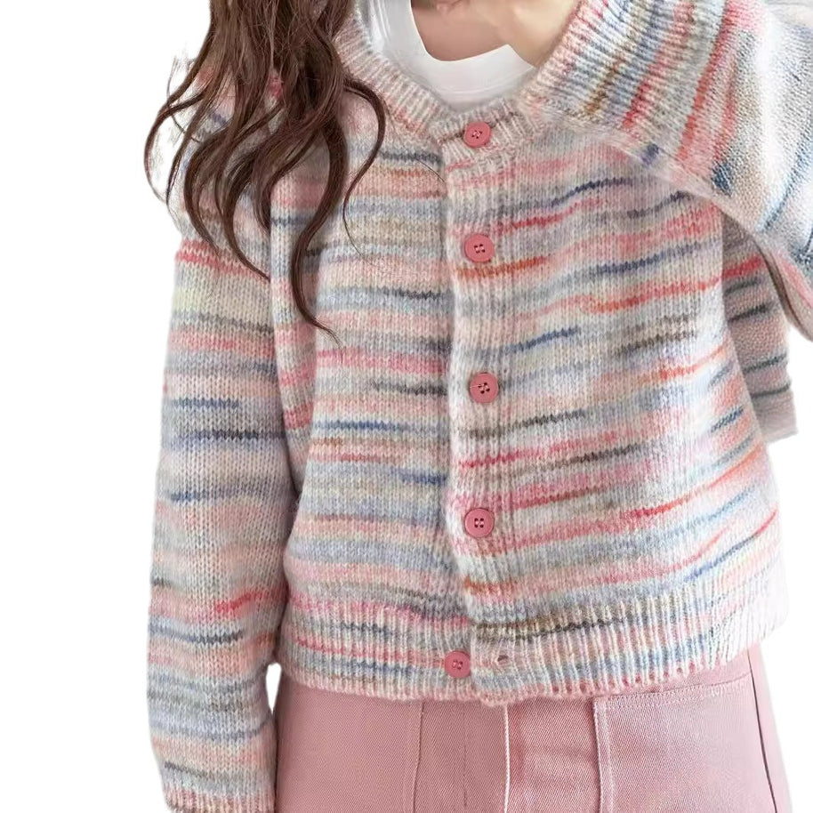 Damen Strickjacke mit buntem Muster und zarten Knöpfen WW