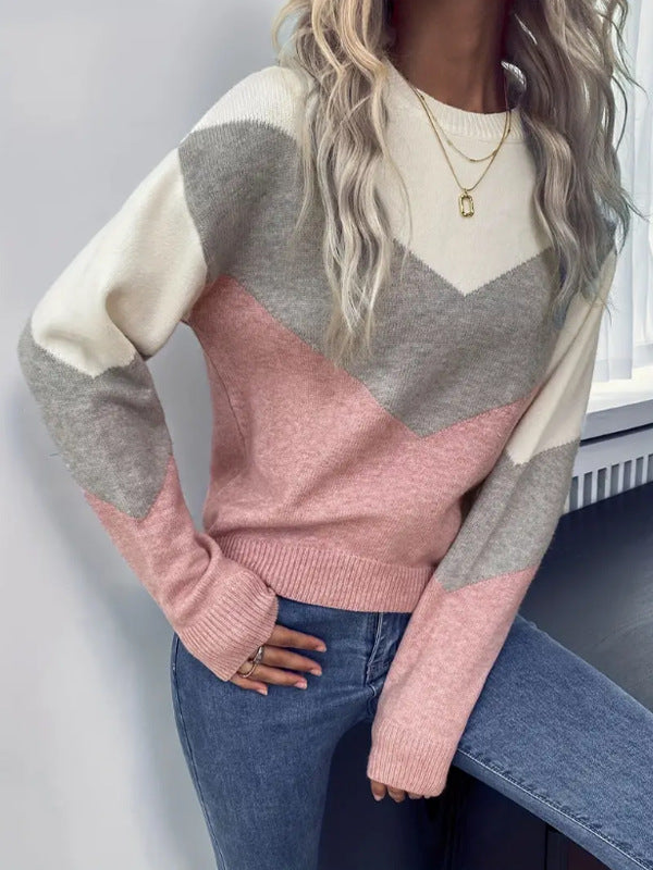 Damen Pullover mit stylischem V-Ausschnitt und geometrischem Muster WW