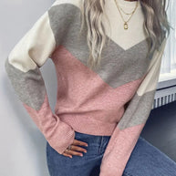 Damen Pullover mit stylischem V-Ausschnitt und geometrischem Muster WW