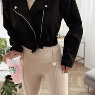 Damen Bikerjacke aus hochwertigem Wildlederimitat mit tailliertem Schnitt und seitlichen Reißverschlüssen WW