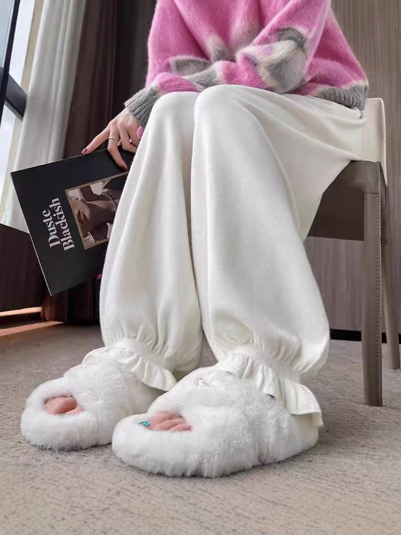 Damen bequeme Palazzohose aus glänzendem Material WW