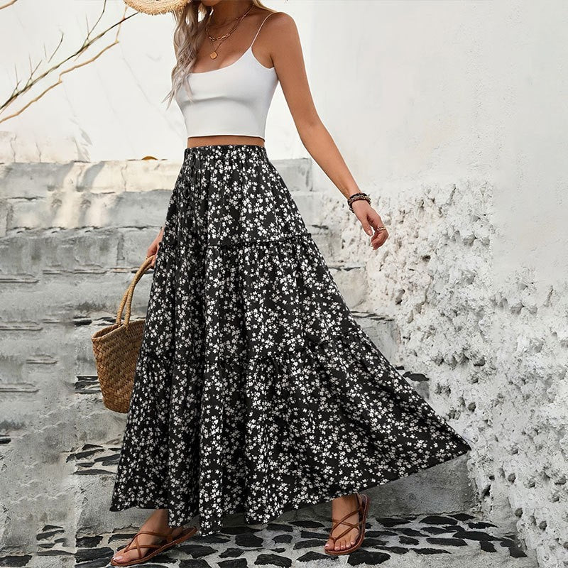 Damen Maxi Rock mit floralem Muster W&W Mode