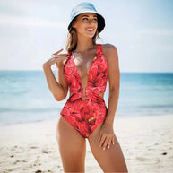 Damen Badeanzug und Maxi-Rock-Set mit floralen Akzenten und eleganten Rüschendetails WW
