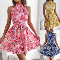 Damen Sommerliches Minikleid mit elegantem Halsausschnitt und floralen Details WW