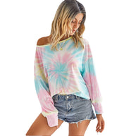 Damen lässiges Sweatshirt mit asymmetrischem Ausschnitt und modernem Tie-Dye-Design WW