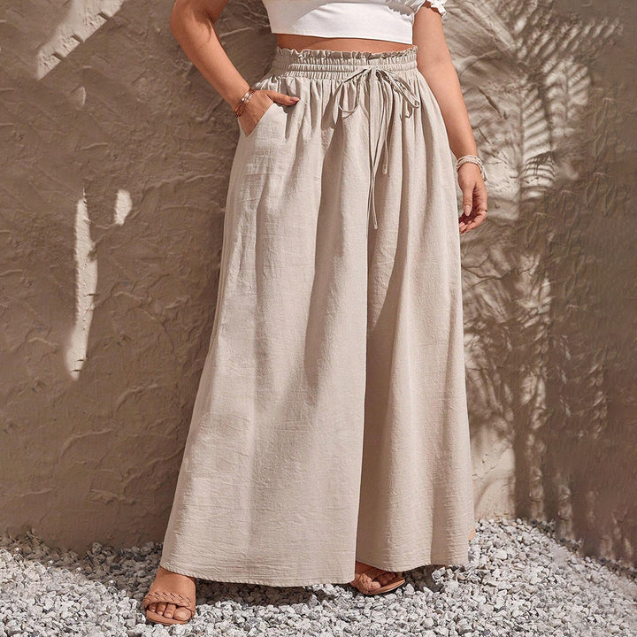 Damen weite Leinenhose mit elastischem Bund und seitlichen Taschen W&W Mode