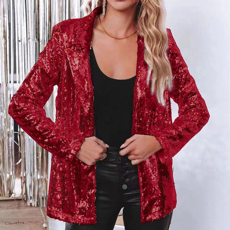 Damen eleganter Paillettenblazer mit schimmerndem Finish WW