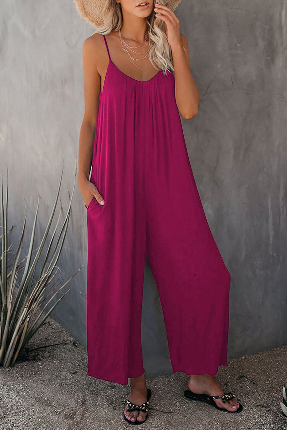 Damen Lässiger Jumpsuit mit weit geschnittenen Beinen und praktischen Taschen WW