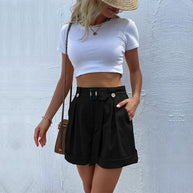 Damen Shorts mit elegantem Bund und modischen Falten WW