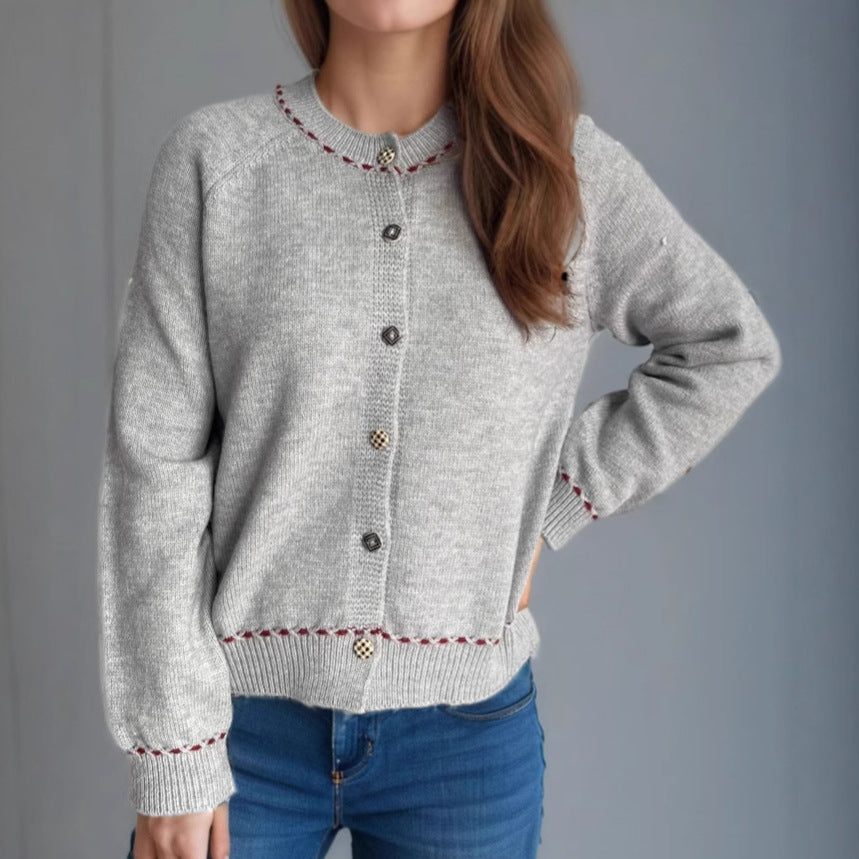 Damen Strickjacke mit dekorativen Knopfdetails und breiten Ärmeln WW