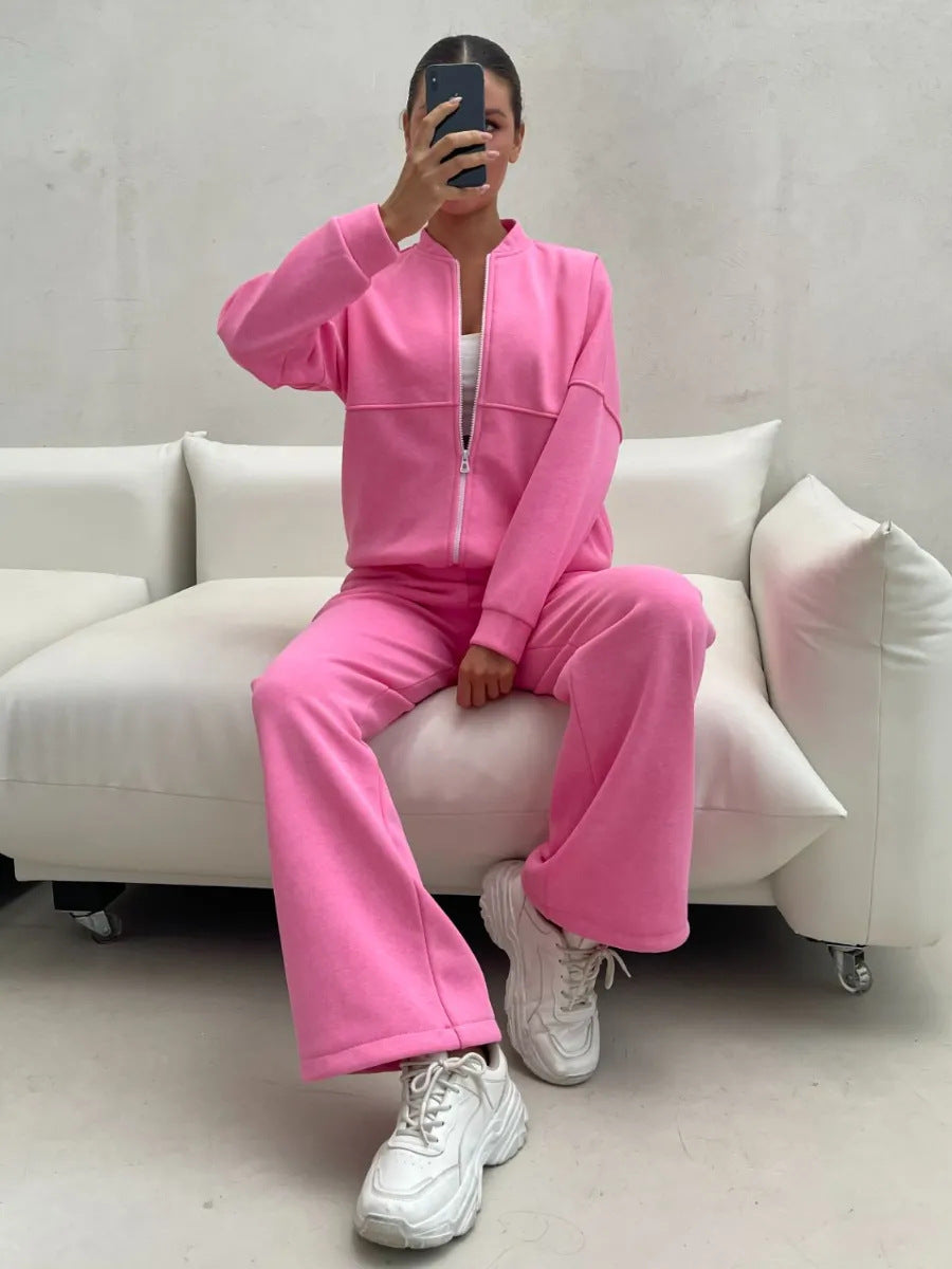 Damen Sportliches Fleece-Set mit durchgehendem Reißverschluss WW