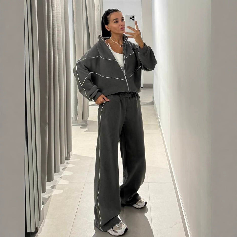 Damen sportliches Oversized-Set mit hohem Kragen und elastischen Bündchen WW