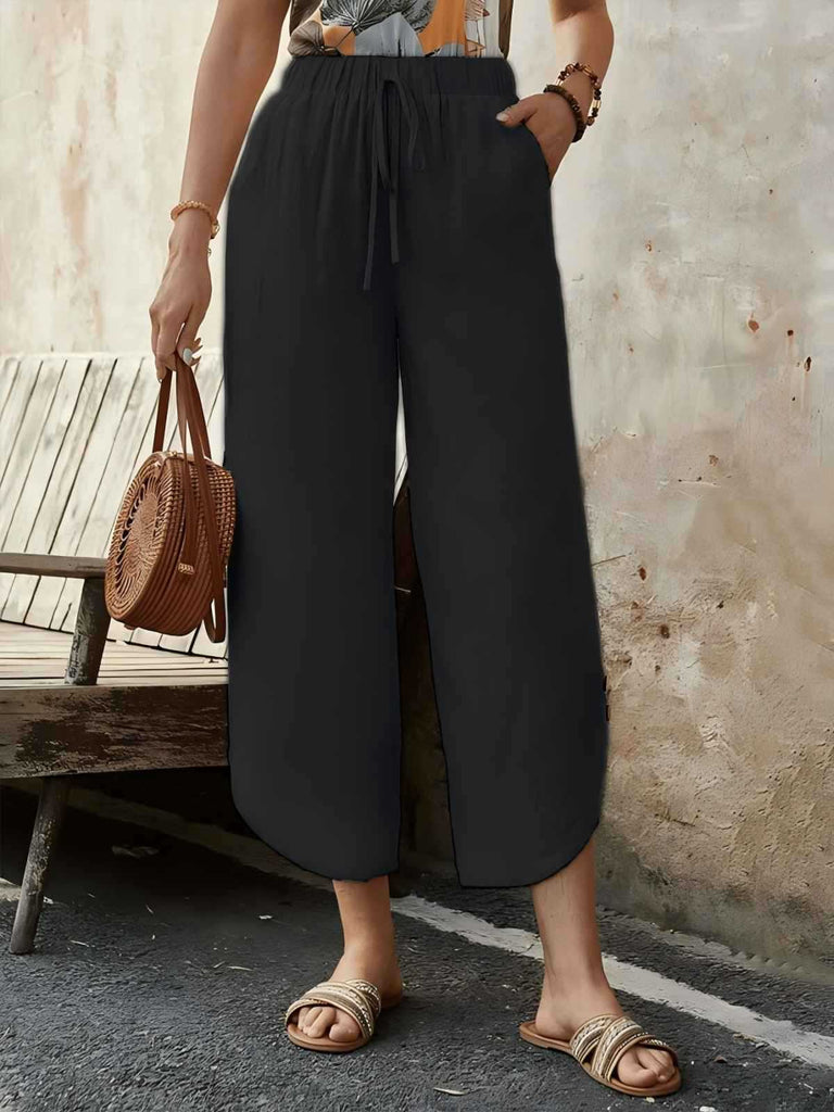 Damen luftige Leinenhose mit elastischem Bund und praktischen Taschen WW