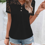 Damen Bluse mit Spitzenbesatz und dekorativen Knöpfen WW