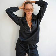 Damen sportliches Fleece-Set mit modischer Stehkragen und elastischen Bündchen WW