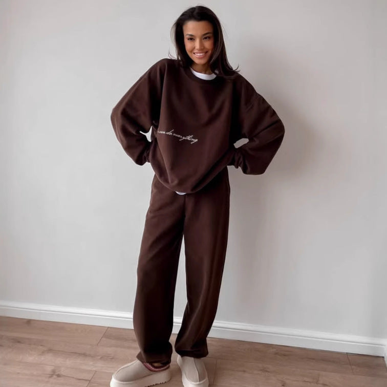 Damen bequemer Kuschel-Sweatanzug mit elastischem Bund und modischem Schriftzug WW