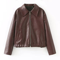 Damen elegante Kunstlederjacke im modernen Design mit praktischem Reißverschluss WW