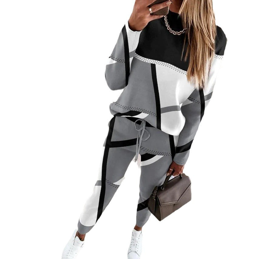 Damen modisches Sportset mit grafischem Muster und elastischem Bund WW