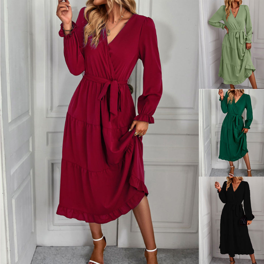 Damen Wickelkleid mit Rüschen und Taillengürtel W&W Mode