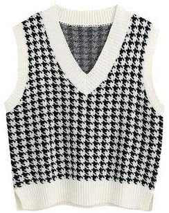 Damen Strickweste mit modernem Hahnentritt-Muster WW