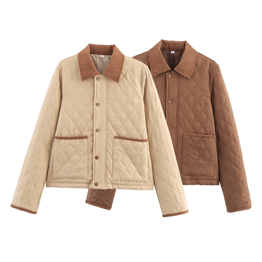 Damen Steppjacke mit karierter Kragen und praktischen Seitentaschen WW